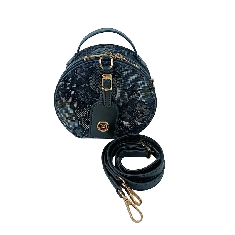 Dantel Desenli Siyah Renk Yuvarlak Bag Çanta