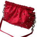 Kırmızı Saten Gümüş Taş Süslemeli Çanta