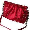 Kırmızı Saten Gümüş Taş Süslemeli Çanta