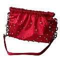 Kırmızı Saten Gümüş Taş Süslemeli Çanta