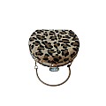 Kürk Kumaş Leopar Desenli Oval Abiye Çanta