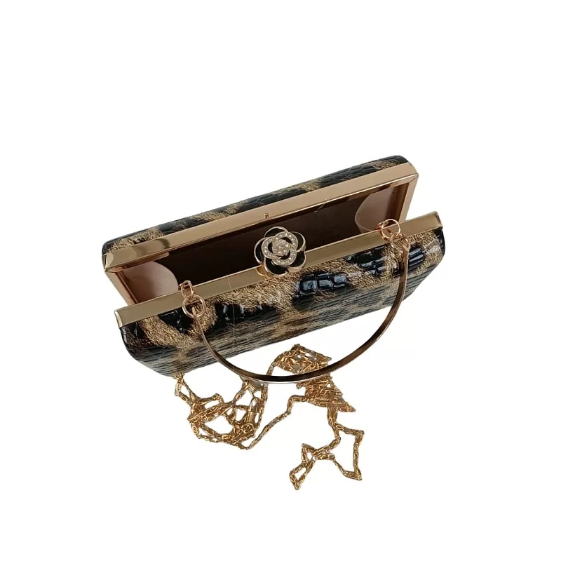 Leopar Desenli Dikdörtgen Abiye Çanta