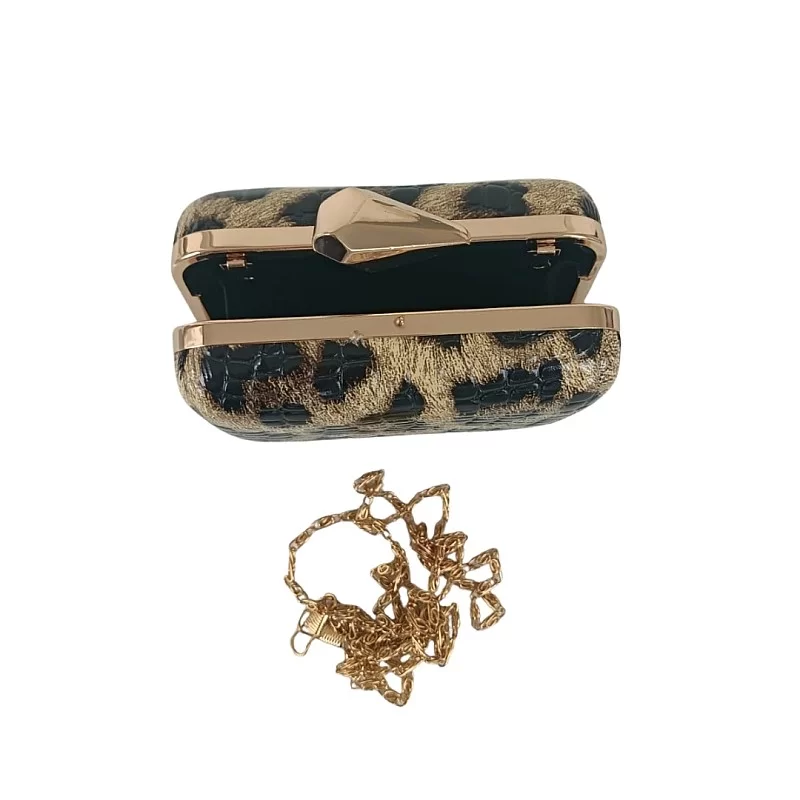 Leopar Desenli Kare Abiye Çanta