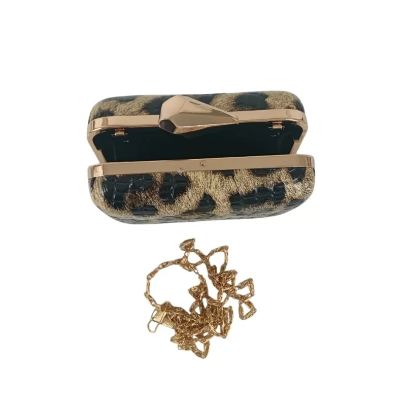 Leopar Desenli Kare Abiye Çanta