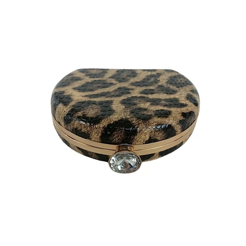 Leopar Desenli Oval Abiye Çanta