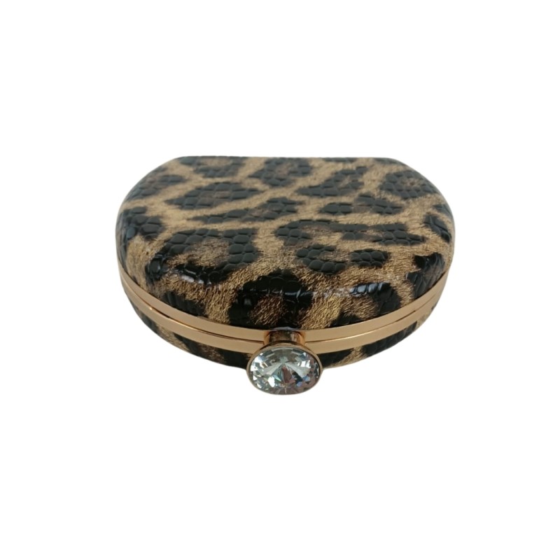 Leopar Desenli Oval Abiye Çanta