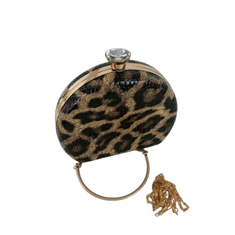 Leopar Desenli Oval Abiye Çanta