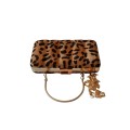 Leopar Desenli Tam Dörtgen Kürk Kumaş Abiye Çanta