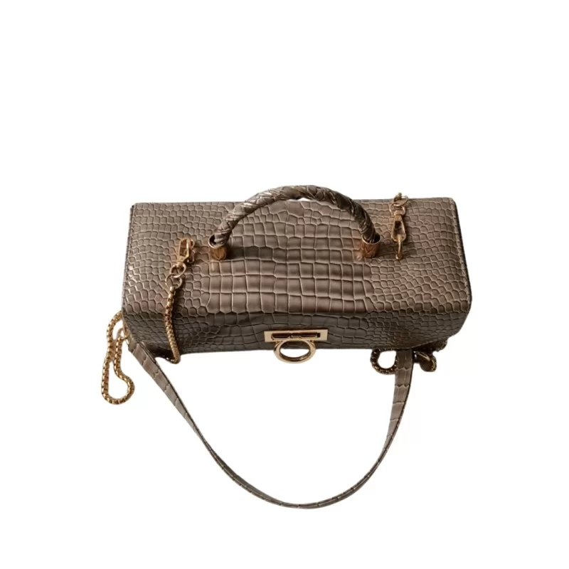 Bej Renk İtalyan Kroko Suni Deri Abiye Çanta