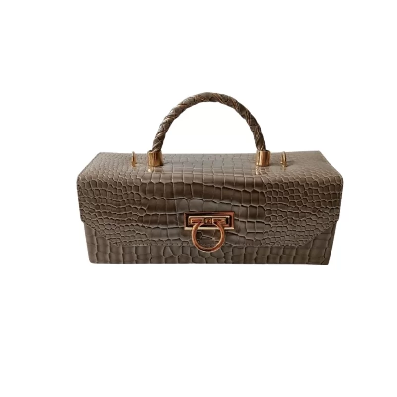 Bej Renk İtalyan Kroko Suni Deri Abiye Çanta