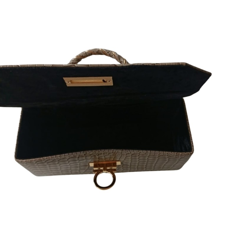 Bej Renk İtalyan Kroko Suni Deri Abiye Çanta