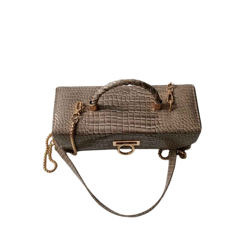 Bej Renk İtalyan Kroko Suni Deri Abiye Çanta