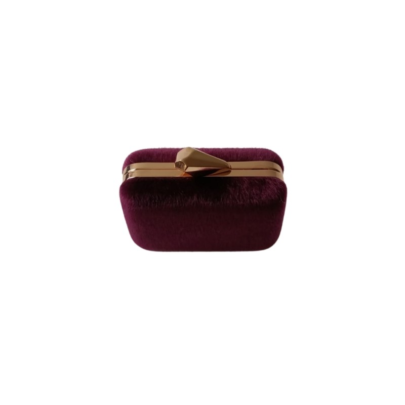 Bordo Renk Kürk Kumaş Abiye Çanta