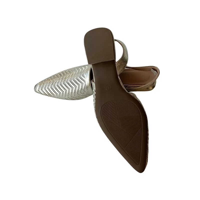 Gold Renk Lazer Kesim Slingback Ayakkabı