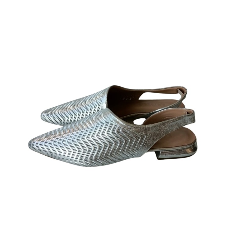 Gri Renk Lazer Kesim Slingback Ayakkabı