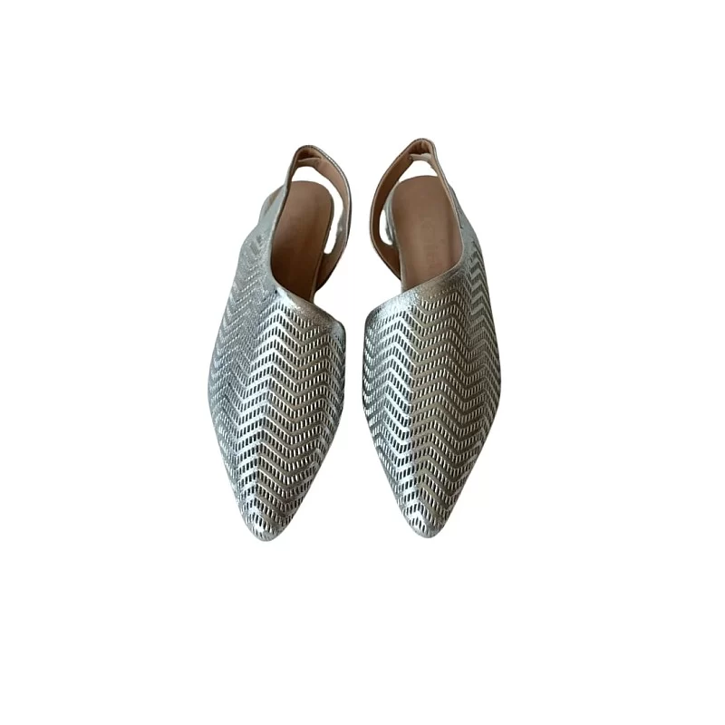 Gri Renk Lazer Kesim Slingback Ayakkabı