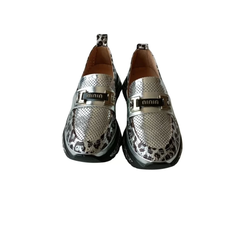 Gümüş Leopar Desen Spor Ayakkabı