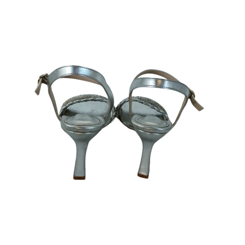 Gümüş Renk Örgü Detaylı Topuklu sandalet Ayakkabı