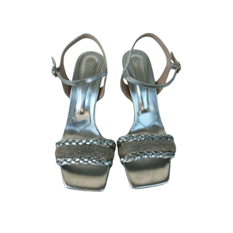 Gümüş Renk Örgü Detaylı Topuklu sandalet Ayakkabı