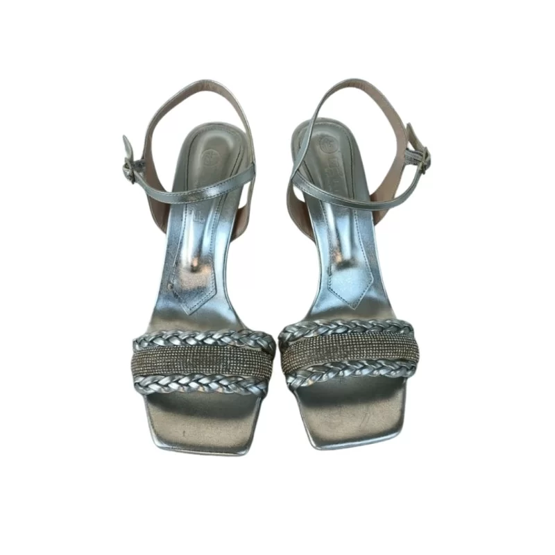 Gümüş Renk Örgü Detaylı Topuklu sandalet Ayakkabı