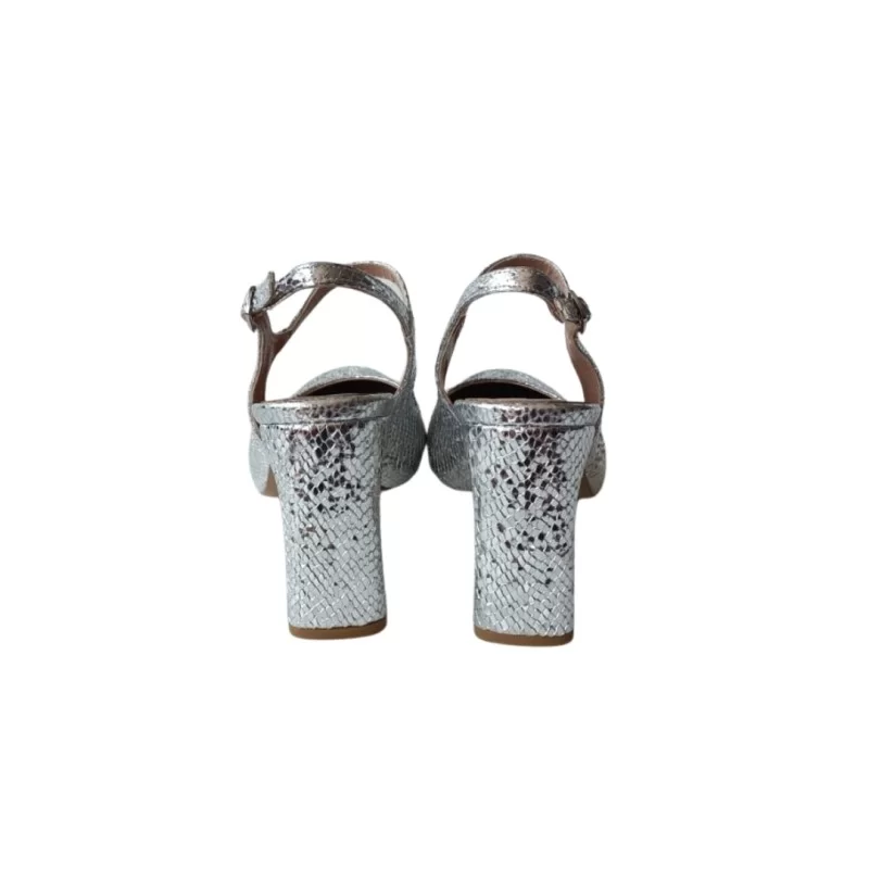 Gümüş Renk Yılan Baskı Desenli Topuklu Ayakkabı