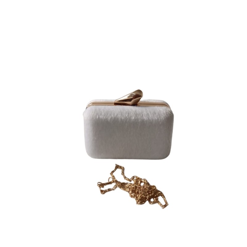 İnci Beyaz Kürk Kumaş Abiye Çanta