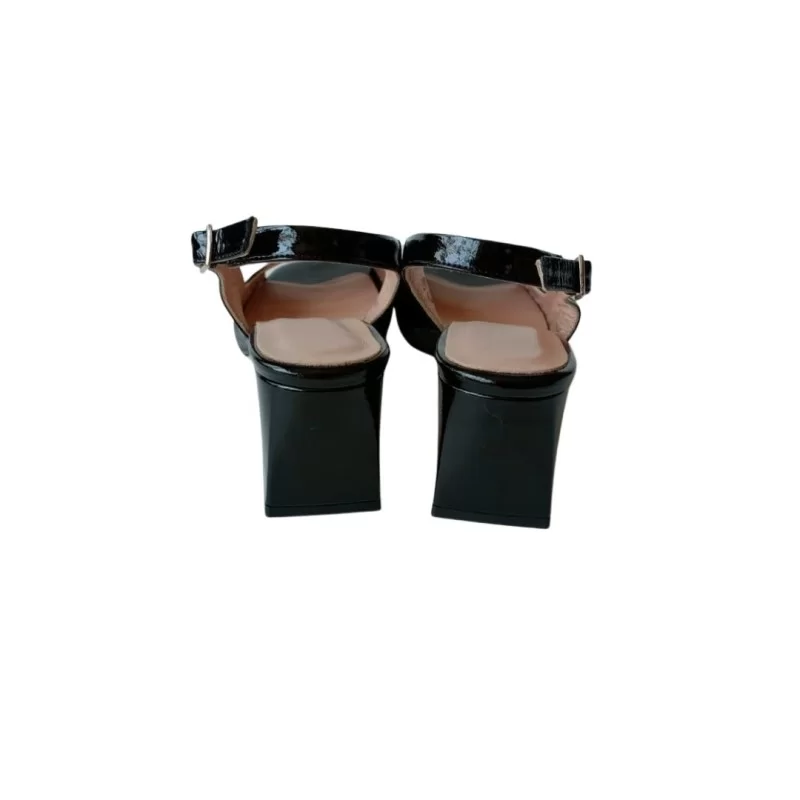 Lazer Kesim Siyah Rugan Renk Topuklu sandalet Ayakkabı