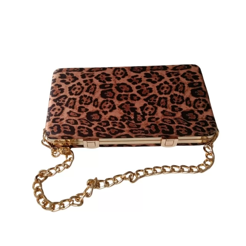 Leopar Desenli Saten Dikdörtgen Abiye Çanta