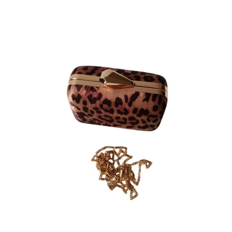 Leopar Desenli Saten Kare Abiye Çanta