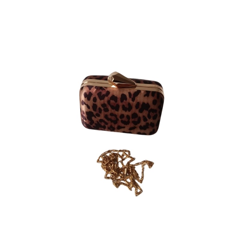 Leopar Desenli Saten Kare Abiye Çanta