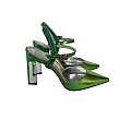 Metalik Yeşil Renk Cam Topuklu Ayakkabı