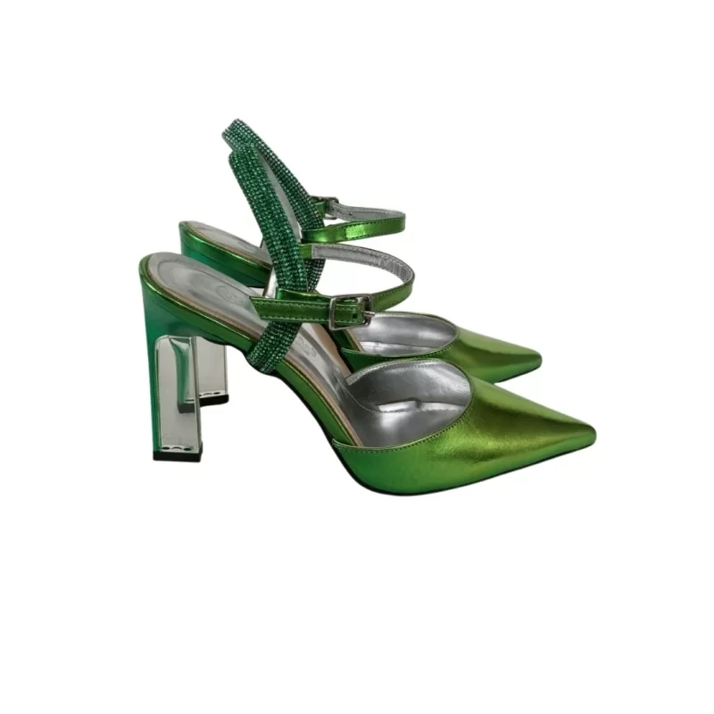 Metalik Yeşil Renk Cam Topuklu Ayakkabı