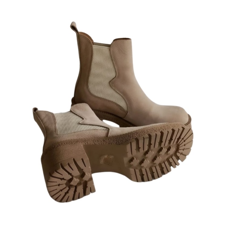 Nude Renk Nubuk Deri Yan lastikli Bot