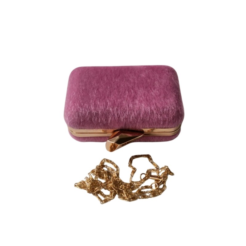 Pembe Renk Kürk Kumaş Abiye Çanta