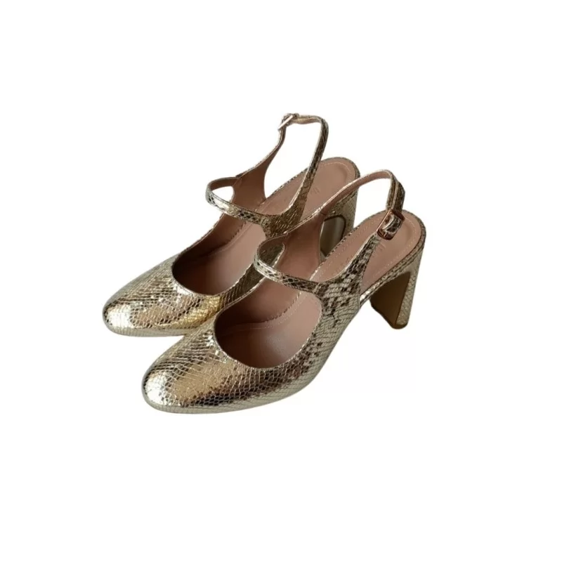 Pul Desen Aynalı Taban gold Renk Topuklu Ayakkabı