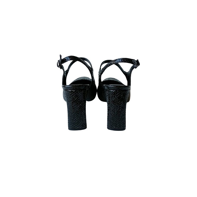 Pul Desen Aynalı Taban Siyah Renk Topuklu Ayakkabı