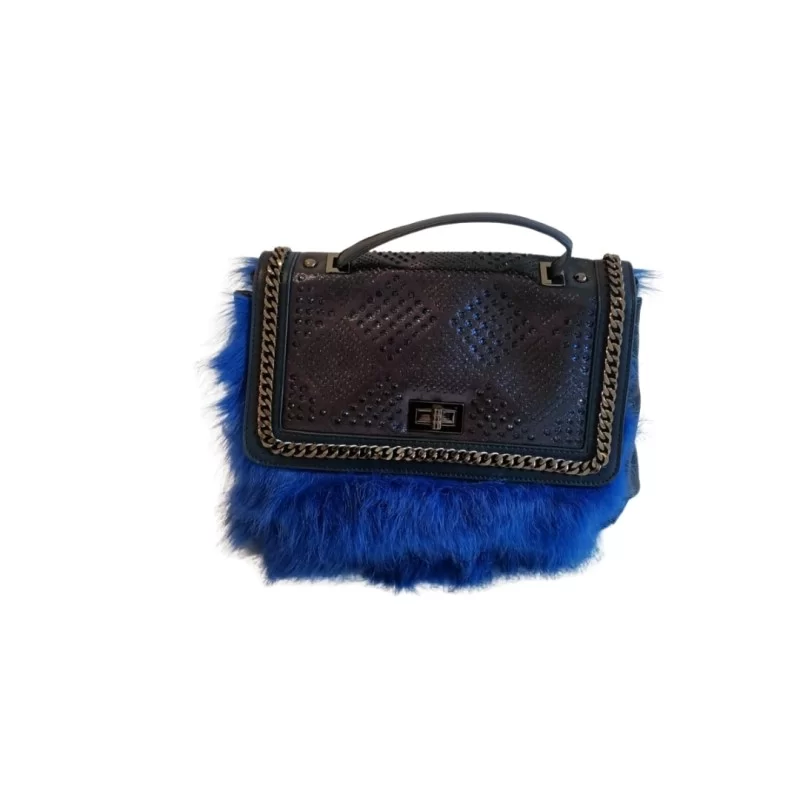 Siyah Parlament Mavisi Renk Kürk Çanta