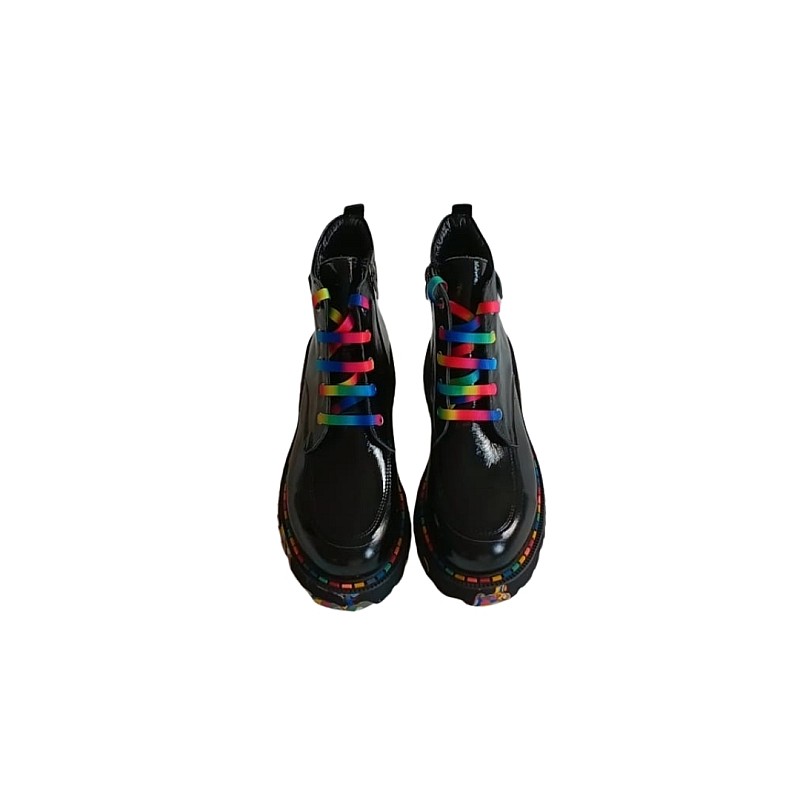 Siyah Renk Ön Bağcıklı Yan Fermuarlı Rugan Tasarım Bot