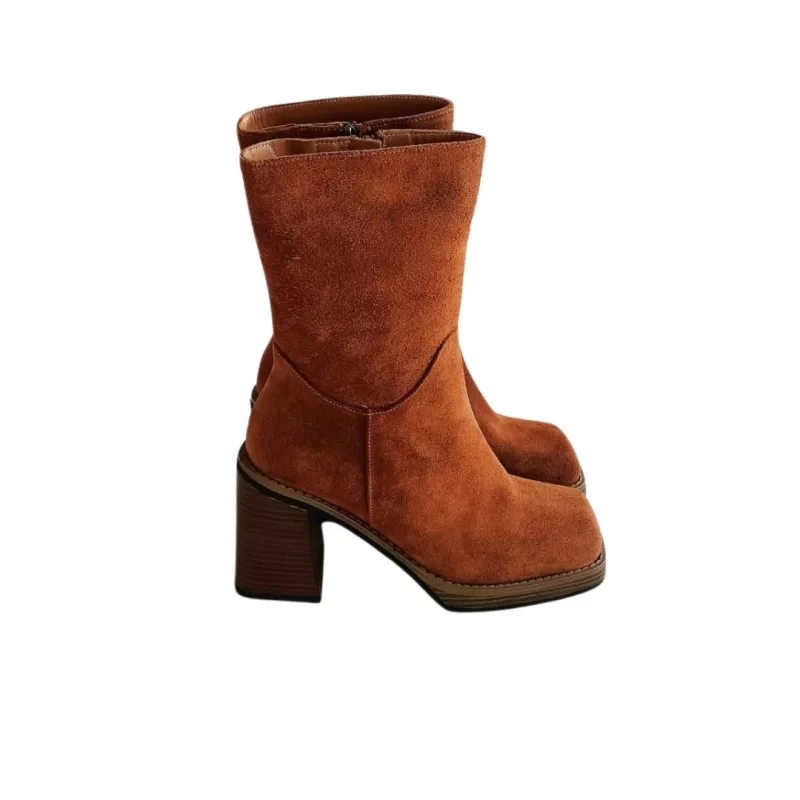 Taba Renk Süet Yan Fermuarlı Bot