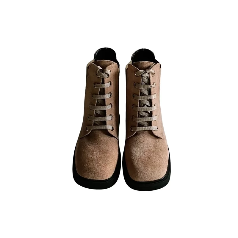 Taba Renk Süet Ön Bağcıklı Yan Lastikli Bot