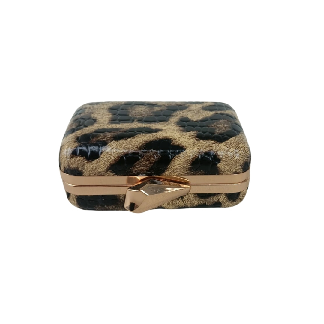 Leopar Desenli Kare Abiye Çanta