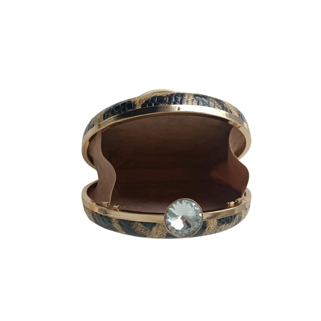 Leopar Desenli Oval Abiye Çanta