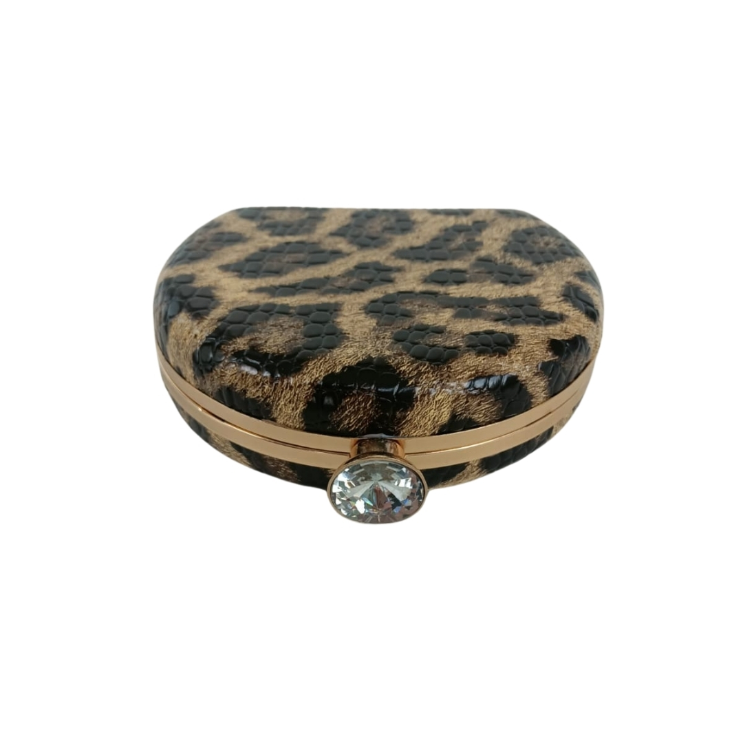 Leopar Desenli Oval Abiye Çanta