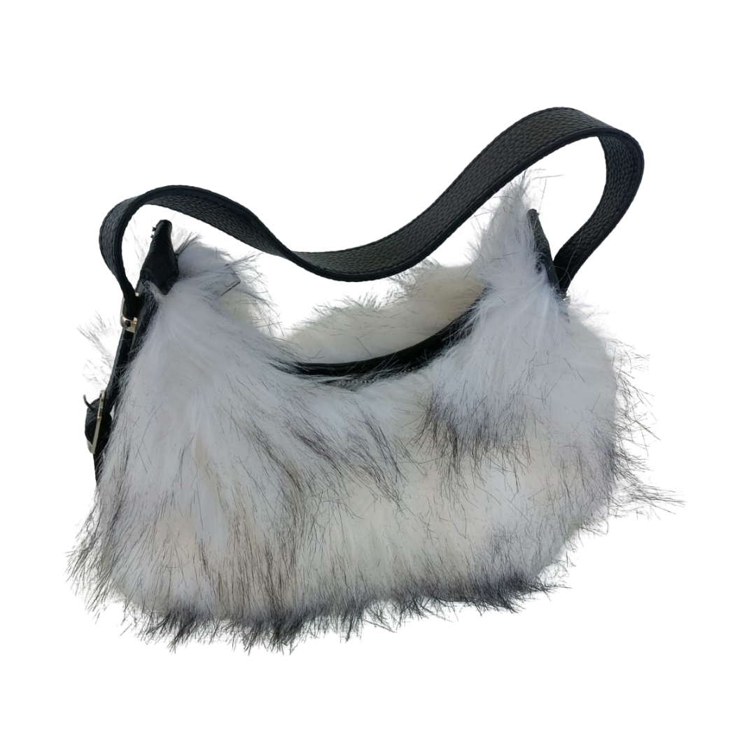 Siyah Beyaz Renk Kürk Çanta