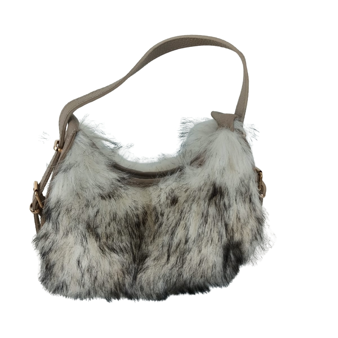 Siyah Krem Renk Kürk Çanta