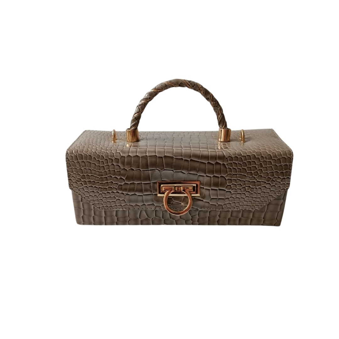 Bej Renk İtalyan Kroko Suni Deri Abiye Çanta