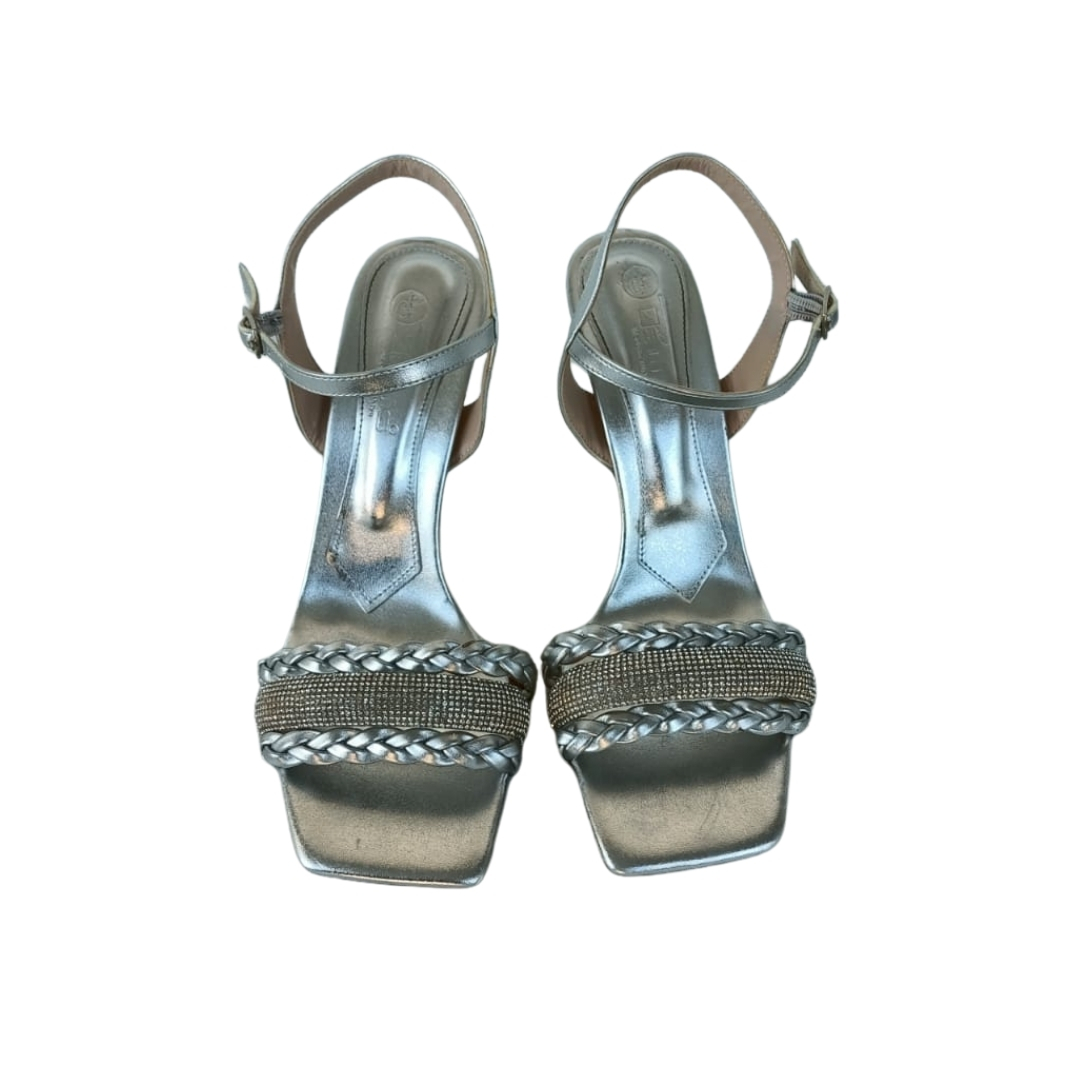 Gümüş Renk Örgü Detaylı Topuklu sandalet Ayakkabı