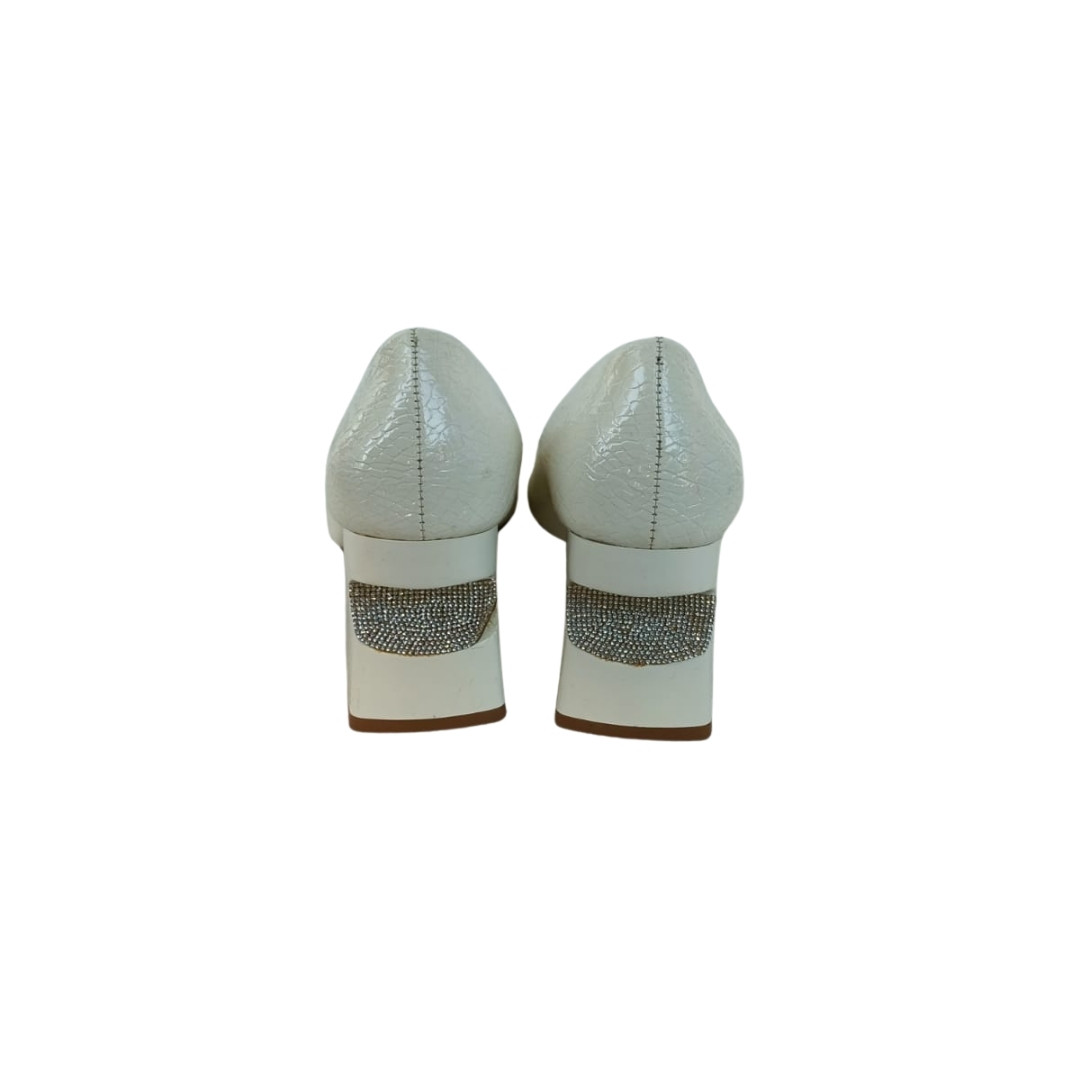 Kroko Beyaz Renk Topuklu Ayakkabı