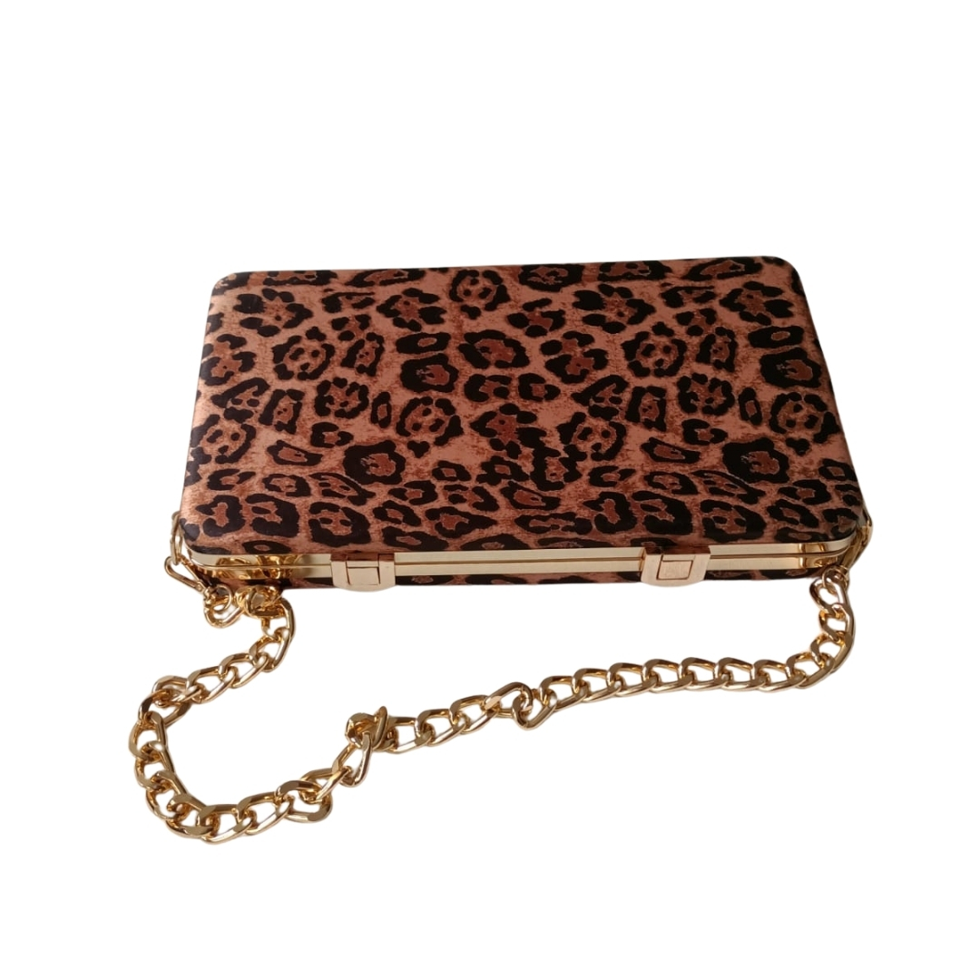 Leopar Desenli Saten Dikdörtgen Abiye Çanta