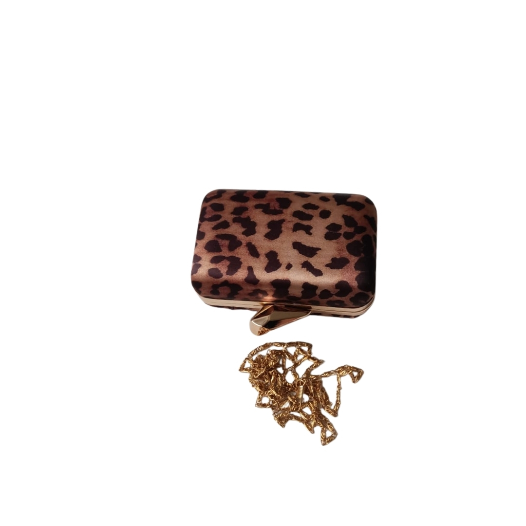 Leopar Desenli Saten Kare Abiye Çanta